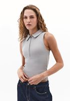 Bayan Gri Polo Yaka Fermuarlı Atlet