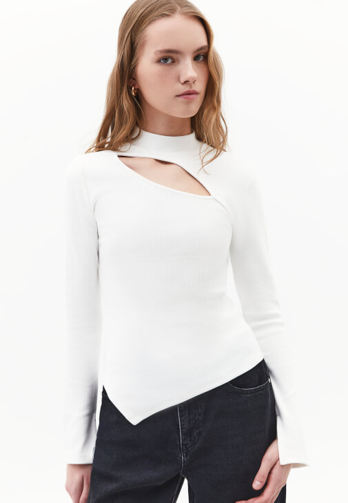 Krem Cut-Out Detaylı Tişört