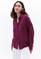 Bayan Bordo Oversize Cepli Gömlek