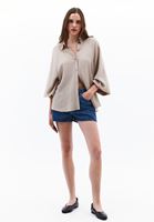 Bayan Bej Balon Kollu Oversize Gömlek