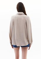 Bayan Bej Balon Kollu Oversize Gömlek