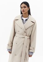 Bayan Bej Kemer Detaylı Düğmeli Trençkot