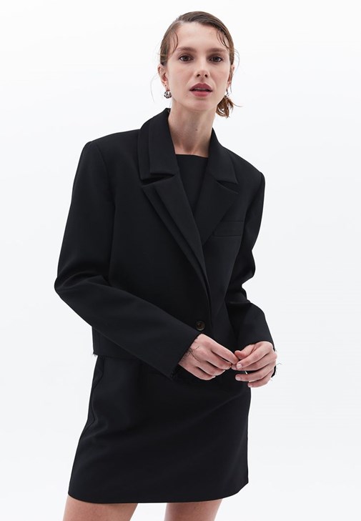 Siyah Oversize Crop Blazer Ceket