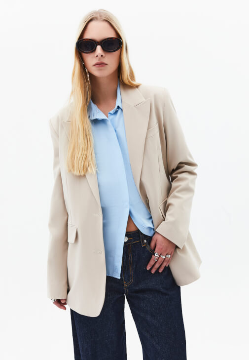Bej Boyfriend Blazer Ceket