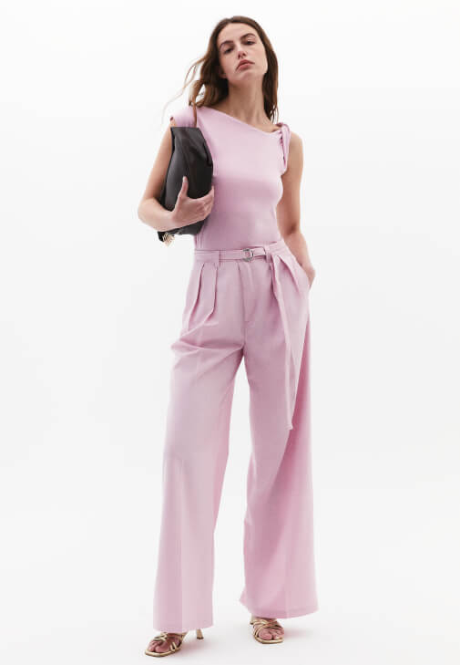 Lila Yüksek Bel Wide-Leg Pantolon