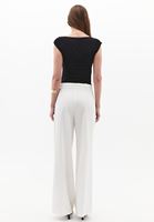 Bayan Krem Yüksek Bel Wide-Leg Pantolon