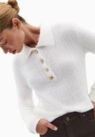 Bayan Krem Polo Yaka Ajurlu Kazak