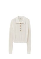 Bayan Krem Polo Yaka Ajurlu Kazak