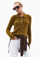 Bayan Yeşil Polo Yaka Ajurlu Kazak