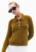 Bayan Yeşil Polo Yaka Ajurlu Kazak