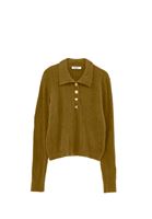 Bayan Yeşil Polo Yaka Ajurlu Kazak