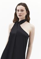 Bayan Siyah Yaka Detaylı Saten Elbise