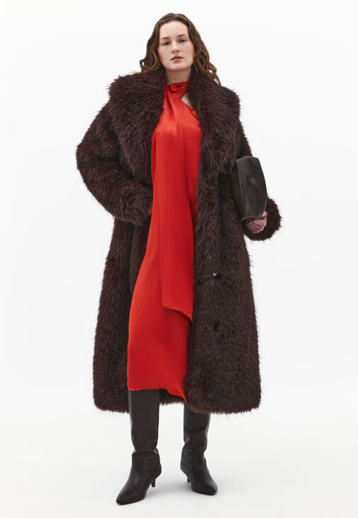 Kırmızı Yaka Detaylı Saten Elbise