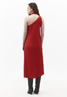 Bayan Kırmızı Yaka Detaylı Saten Elbise