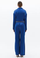 Bayan Mavi Yüksek Bel Wide-Leg Saten Pantolon