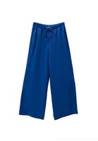 Bayan Mavi Yüksek Bel Wide-Leg Saten Pantolon