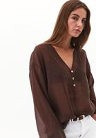 Bayan Kahverengi V Yaka Tül Bluz ( TENCEL™ )