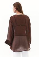 Bayan Kahverengi V Yaka Tül Bluz ( TENCEL™ )