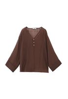 Bayan Kahverengi V Yaka Tül Bluz ( TENCEL™ )