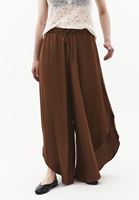 Bayan Kahverengi Yırtmaçlı Wide-Leg Pantolon