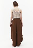 Bayan Kahverengi Yırtmaçlı Wide-Leg Pantolon