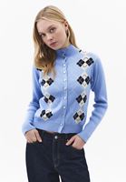 Bayan Çok Renkli Yüksek Yaka Jakarlı Hırka