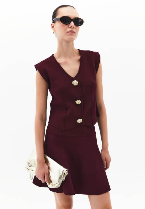 Bordo V Yaka Triko Yelek