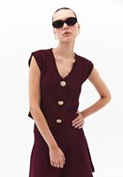 Bayan Bordo V Yaka Triko Yelek