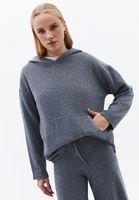 Bayan Füme Yün Karışımlı Kapüşonlu Kazak