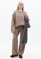 Bayan Bej Yün Karışımlı Straight-Fit Pantolon