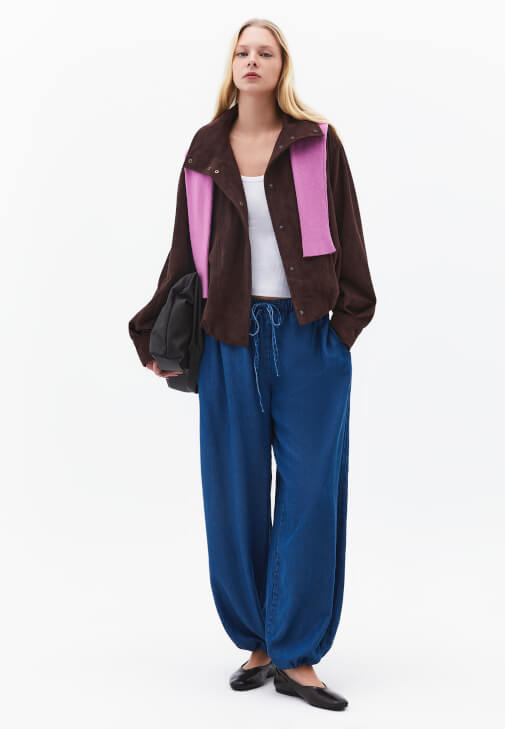 Mavi Büzgülü Denim Balon Pantolon ( TENCEL™ )