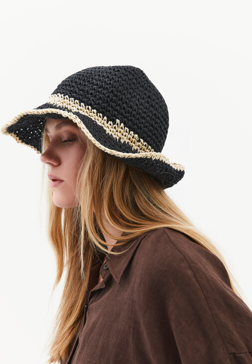 Krem Hasır Bucket Şapka
