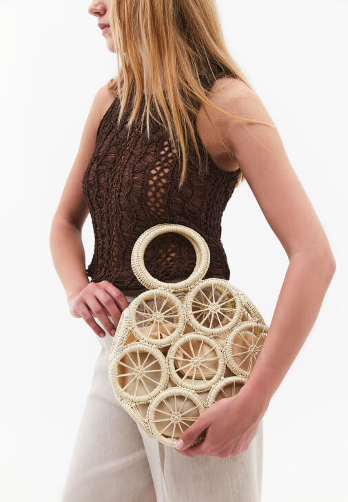 Krem Hasır Detaylı Çanta