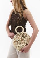 Bayan Krem Hasır Detaylı Çanta