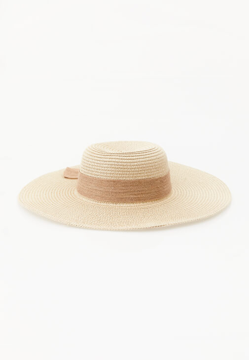 Krem Fiyonk Detaylı Hasır Şapka