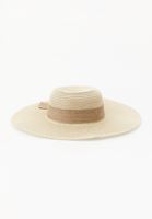 Bayan Krem Fiyonk Detaylı Hasır Şapka