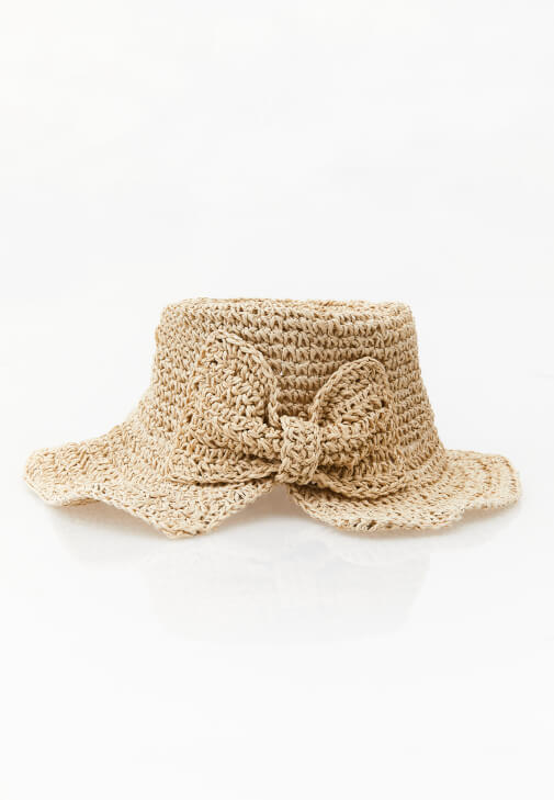 Krem Fiyonklu Hasır Şapka
