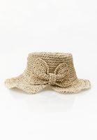 Bayan Krem Fiyonklu Hasır Şapka