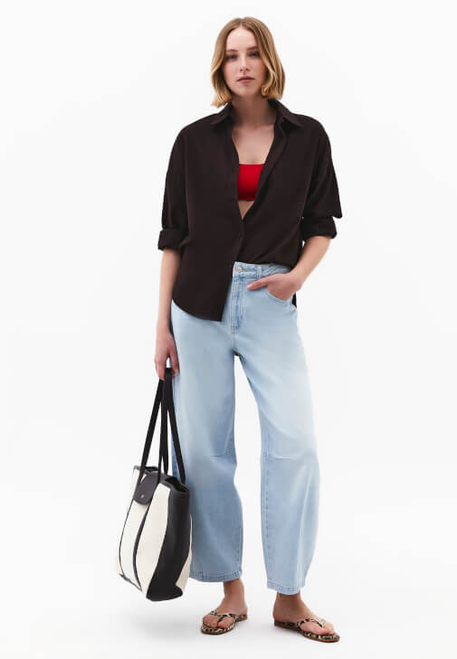 Mavi Orta Bel Barrel-Fit Pantolon