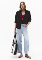 Bayan Mavi Orta Bel Barrel-Fit Pantolon