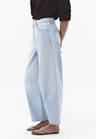 Bayan Mavi Orta Bel Barrel-Fit Pantolon