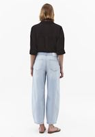 Bayan Mavi Orta Bel Barrel-Fit Pantolon