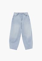 Bayan Mavi Orta Bel Barrel-Fit Pantolon