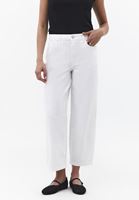 Bayan Beyaz Orta Bel Barrel-Fit Pantolon