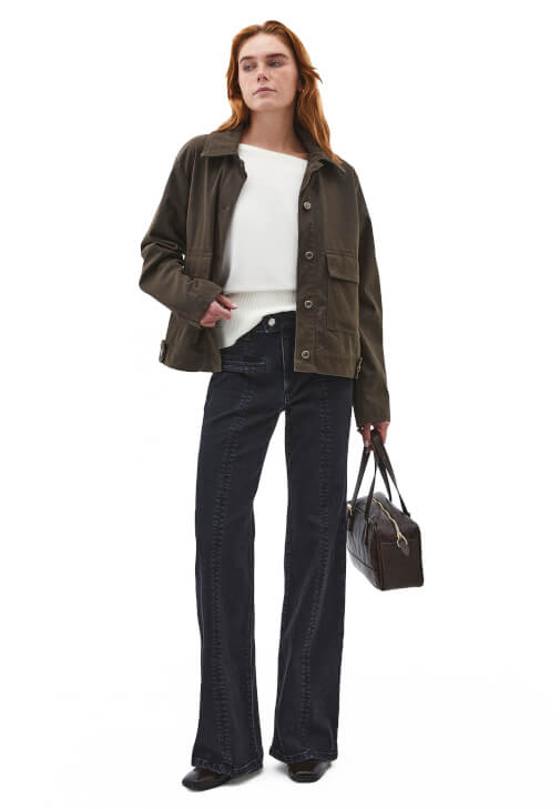 Siyah Orta Bel Flare Denim Pantolon