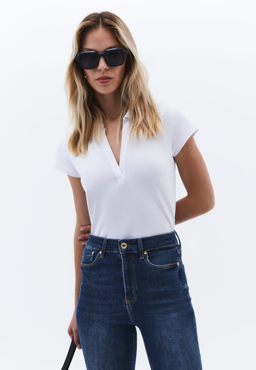 Polo Yaka Tişört ve Skinny-Fit Pantolon Kombini