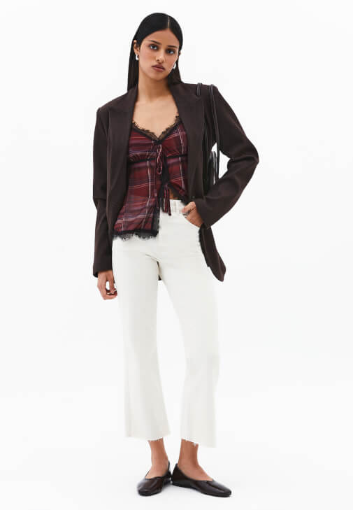 Bej Kick Flare Denim Pantolon