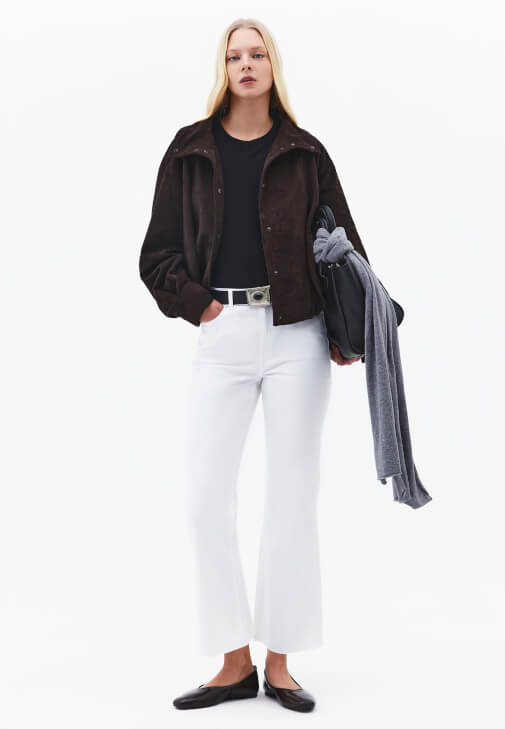 Beyaz Kick Flare Denim Pantolon