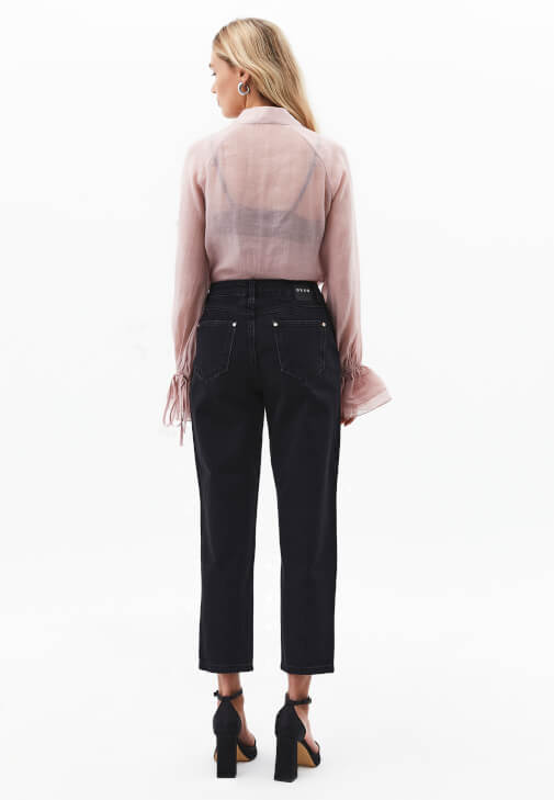 Taşlı Denim Pantolon ve Tül Bluz Kombini