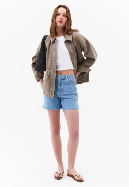 Mavi Yüksek Bel Denim Şort